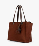 Luxe Archive's  Dark brown suede over the shoulder tote bag